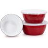 Golden Rabbit Enamelware Nesting Storage Bowls with Lids, Set of 3, Solid White Textured(Solid Red Textured)