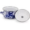Golden Rabbit Enamelware Petite Tureens Pots, 16 ounce, Solid White Textured, Set of 2(Cobalt Swirl)