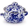 Golden Rabbit Enamelware Petite Tureens Pots, 16 ounce, Solid White Textured, Set of 2(Cobalt Swirl)