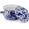 Golden Rabbit Enamelware Petite Tureens Pots, 16 ounce, Solid White Textured, Set of 2(Cobalt Swirl)