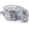 Golden Rabbit Enamelware Petite Tureens Pots, 16 ounce, Solid White Textured, Set of 2(Grey Swirl)