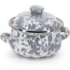 Golden Rabbit Enamelware Petite Tureens Pots, 16 ounce, Solid White Textured, Set of 2(Grey Swirl)
