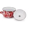 Golden Rabbit Enamelware Petite Tureens Pots, 16 ounce, Solid White Textured, Set of 2(Red Swirl)