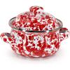 Golden Rabbit Enamelware Petite Tureens Pots, 16 ounce, Solid White Textured, Set of 2(Red Swirl)