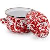 Golden Rabbit Enamelware Petite Tureens Pots, 16 ounce, Solid White Textured, Set of 2(Red Swirl)