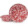 Golden Rabbit Enamelware Pie Pan Plate, 10 inch, Solid White Textured(Red Swirl)