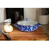 Golden Rabbit Enamelware Saute Pan, 3 quart, Solid White Textured(Cobalt Swirl)