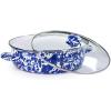 Golden Rabbit Enamelware Saute Pan, 3 quart, Solid White Textured(Cobalt Swirl)
