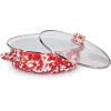 Golden Rabbit Enamelware Saute Pan, 3 quart, Solid White Textured(Red Swirl)