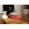 Golden Rabbit Enamelware Saute Pan, 3 quart, Solid White Textured(Red Swirl)
