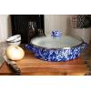 Golden Rabbit Enamelware Saute Pan, 5 quart, Solid White Textured(Cobalt Swirl)