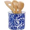 Golden Rabbit Enamelware Utensil Holder, Solid White Textured(Cobalt Swirl)
