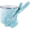 Golden Rabbit Enamelware Utensil Holder, Solid White Textured(Sea Glass)