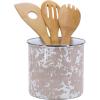 Golden Rabbit Enamelware Utensil Holder, Solid White Textured(Taupe Swirl)