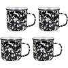Golden Rabbit Enamelware Coffee or Tea Mugs, 12 ounce, Solid White Textured, Set of 4(Black Swirl)