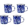 Golden Rabbit Enamelware Coffee or Tea Mugs, 12 ounce, Solid White Textured, Set of 4(Cobalt Swirl)