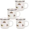 Golden Rabbit Enamelware Coffee or Tea Mugs, 12 ounce, Solid White Textured, Set of 4(Fishing Fly)
