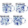 Golden Rabbit Enamelware Coffee or Tea Mugs, 12 ounce, Solid White Textured, Set of 4(Ocean)