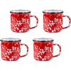 Golden Rabbit Enamelware Coffee or Tea Mugs, 12 ounce, Solid White Textured, Set of 4(Red Swirl)
