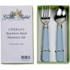 Golden Rabbit Enamelware Flatware Gift Set, Fork and Spoon, Solid White Textured(Pastel Blue)
