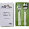 Golden Rabbit Enamelware Flatware Gift Set, Fork and Spoon, Solid White Textured(Solid White Textured)