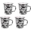 Golden Rabbit Enamelware Latte Coffee or Tea Mugs, 16 ounce, Solid White Textured, Set of 4(Black Swirl)