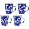 Golden Rabbit Enamelware Latte Coffee or Tea Mugs, 16 ounce, Solid White Textured, Set of 4(Cobalt Swirl)
