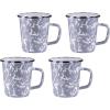 Golden Rabbit Enamelware Latte Coffee or Tea Mugs, 16 ounce, Solid White Textured, Set of 4(Grey Swirl)