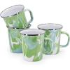 Golden Rabbit Enamelware Latte Coffee or Tea Mugs, 16 ounce, Solid White Textured, Set of 4(Modern Monet)