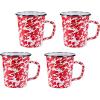 Golden Rabbit Enamelware Latte Coffee or Tea Mugs, 16 ounce, Solid White Textured, Set of 4(Red Swirl)