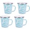 Golden Rabbit Enamelware Latte Coffee or Tea Mugs, 16 ounce, Solid White Textured, Set of 4(Sea Glass)