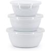 Golden Rabbit Enamelware Nesting Storage Bowls with Lids, Set of 3, Solid White Textured(Solid White Textured)