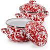 Golden Rabbit Enamelware Petite Tureens Pots, 16 ounce, Solid White Textured, Set of 2(Red Swirl)