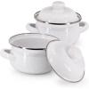 Golden Rabbit Enamelware Petite Tureens Pots, 16 ounce, Solid White Textured, Set of 2(Solid White Textured)
