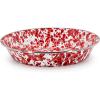 Golden Rabbit Enamelware Pie Pan Plate, 10 inch, Solid White Textured(Red Swirl)