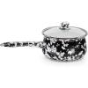 Golden Rabbit Enamelware Sauce Pan with Handle, 5 cup, Solid White Textured(Black Swirl)