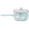 Golden Rabbit Enamelware Sauce Pan with Handle, 5 cup, Solid White Textured(Sea Glass)