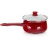 Golden Rabbit Enamelware Sauce Pan with Handle, 5 cup, Solid White Textured(Solid Red Textured)