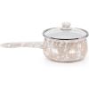 Golden Rabbit Enamelware Sauce Pan with Handle, 5 cup, Solid White Textured(Taupe Swirl)
