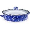 Golden Rabbit Enamelware Saute Pan, 5 quart, Solid White Textured(Cobalt Swirl)