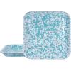 Golden Rabbit Enamelware Square Plates, 10.5 inch, Solid White Textured, Set of 2(Sea Glass)
