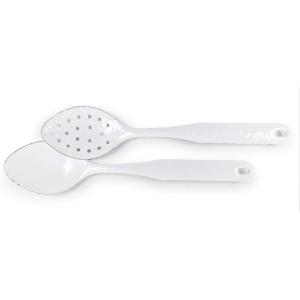 Golden Rabbit Enamelware 2-piece Spoon Set, Slotted and Regular, Solid White Textured(Solid White Textured)