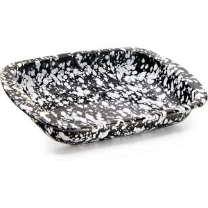 Golden Rabbit Enamelware Baking Pan, 3 quart, Solid White Textured(Black Swirl)