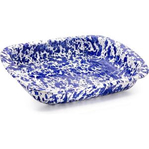 Golden Rabbit Enamelware Baking Pan, 3 quart, Solid White Textured(Cobalt Swirl)