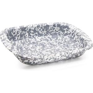 Golden Rabbit Enamelware Baking Pan, 3 quart, Solid White Textured(Grey Swirl)