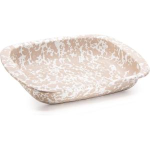 Golden Rabbit Enamelware Baking Pan, 3 quart, Solid White Textured(Taupe Swirl)
