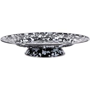 Golden Rabbit Enamelware Cake Plate, 12.5 inch, Solid White Textured(Black Swirl)