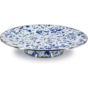 Golden Rabbit Enamelware Cake Plate, 12.5 inch, Solid White Textured(Ocean)