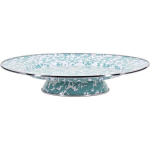 Golden Rabbit Enamelware Cake Plate, 12.5 inch, Solid White Textured(Sea Glass)