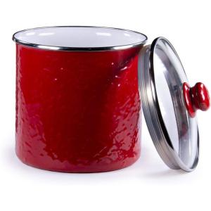 Golden Rabbit Enamelware Canister, 8 cup, Solid White Textured(Solid Red)
